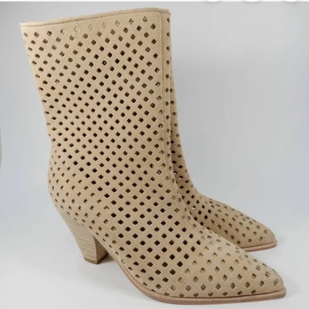Paige Women's Layla Boots Laser Cut Suede Sand Color size 9.5